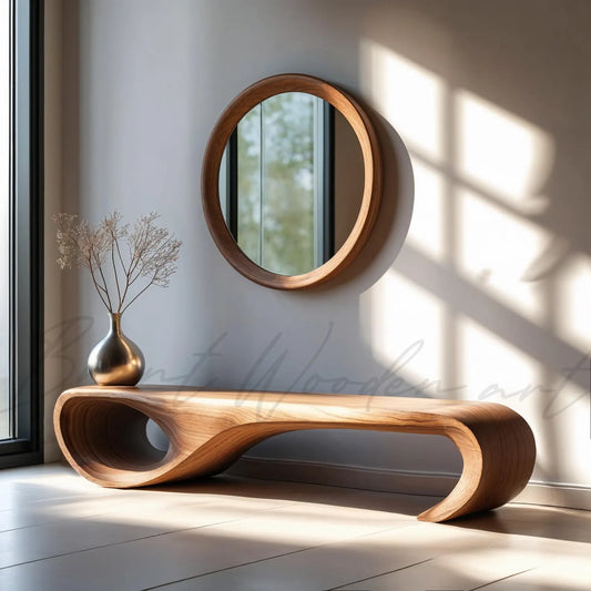 Real Walnut Wood Bench: Mid-Century Modern Entryway Side Table