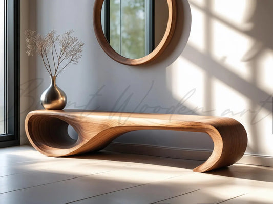 Real Walnut Wood Bench: Mid-Century Modern Entryway Side Table